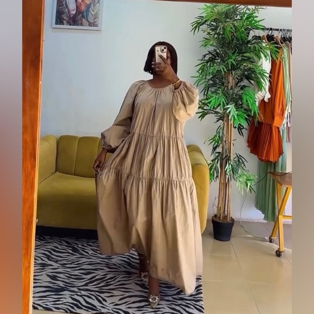 Blogger Favorite- Zara Long Sleeve Tiered Dress in Camel